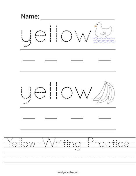 Yellow Writing Practice Worksheet