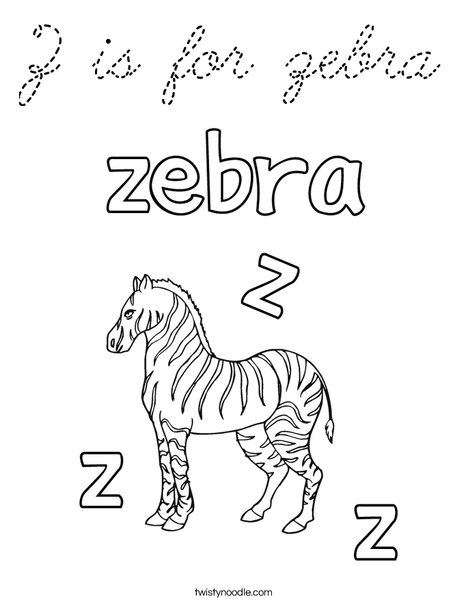 Z is for zebra Coloring Page
