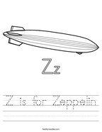 Z is for Zeppelin Handwriting Sheet