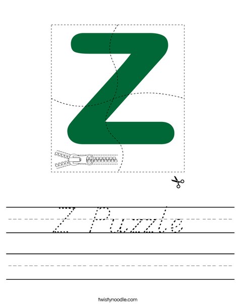 Z Puzzle Worksheet - D'Nealian - Twisty Noodle