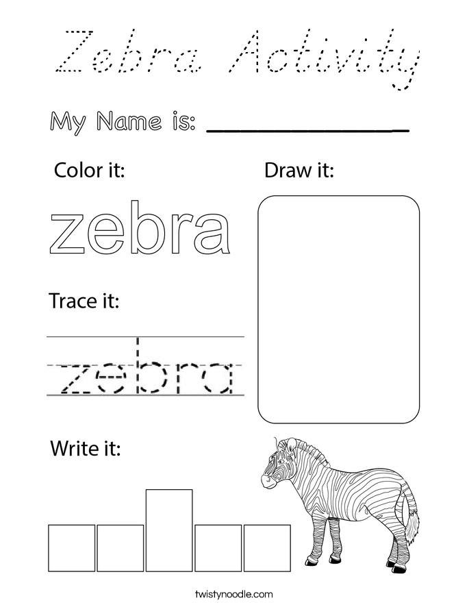 Zebra Activity Coloring Page