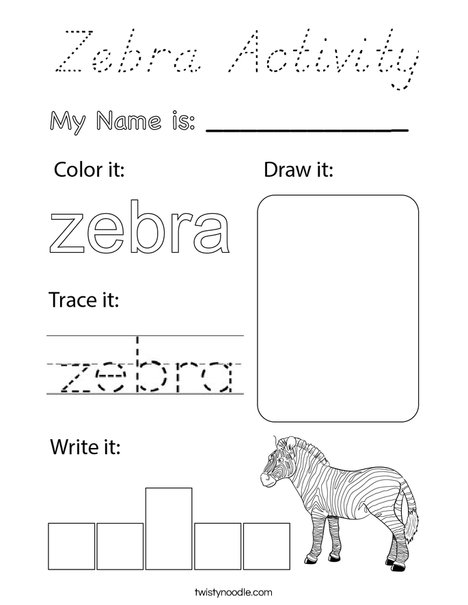 Zebra Activity Coloring Page