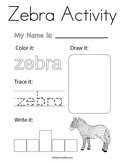Zebra Activity Coloring Page