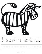 I saw a zebra Handwriting Sheet