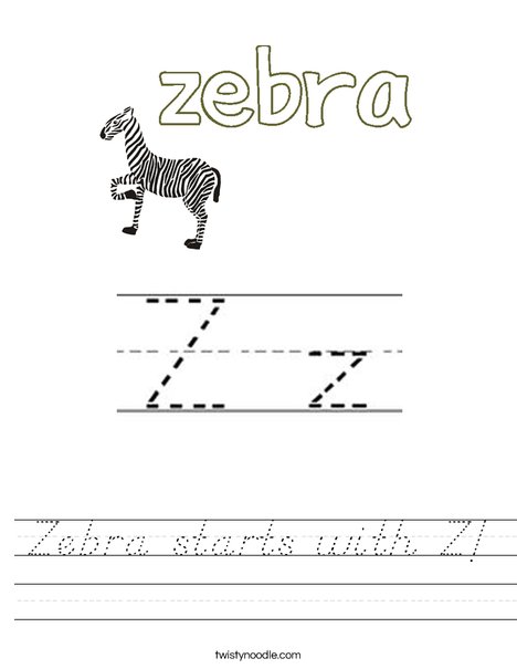 Zebra starts with Z! Worksheet