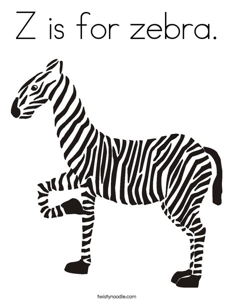 Z is for Zebra Coloring Page