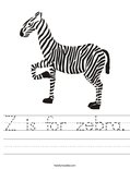 Z is for zebra. Worksheet