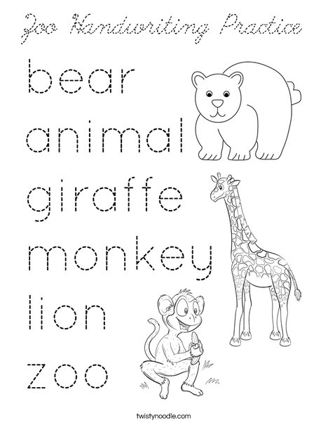 Zoo Handwriting Practice Coloring Page