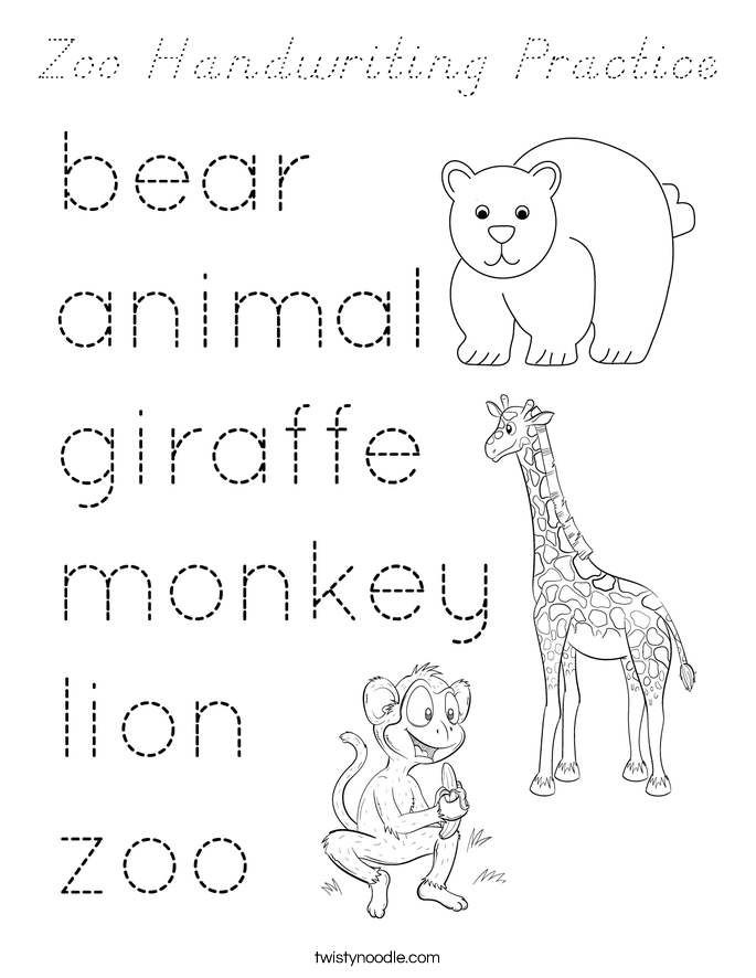 Zoo Handwriting Practice Coloring Page