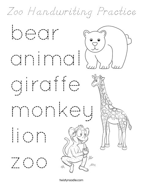 Zoo Handwriting Practice Coloring Page