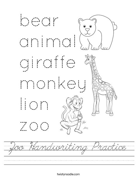 Zoo Handwriting Practice Worksheet