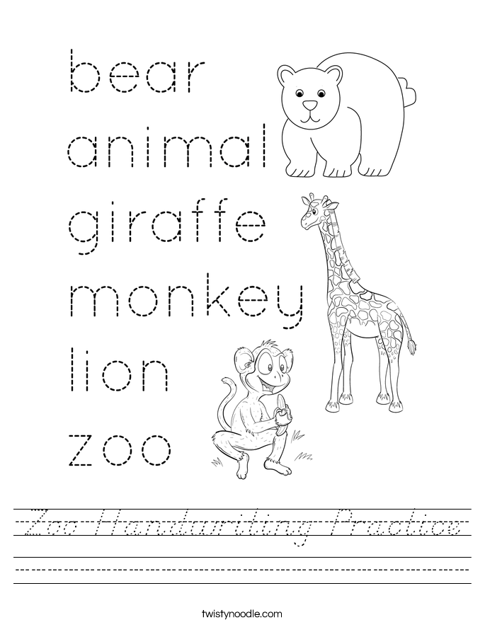 Zoo Handwriting Practice Worksheet