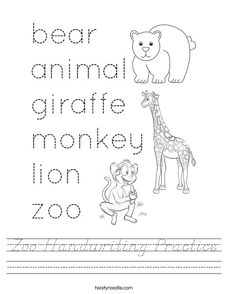 Zoo Handwriting Practice Worksheet