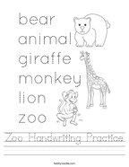 Zoo Handwriting Practice Handwriting Sheet
