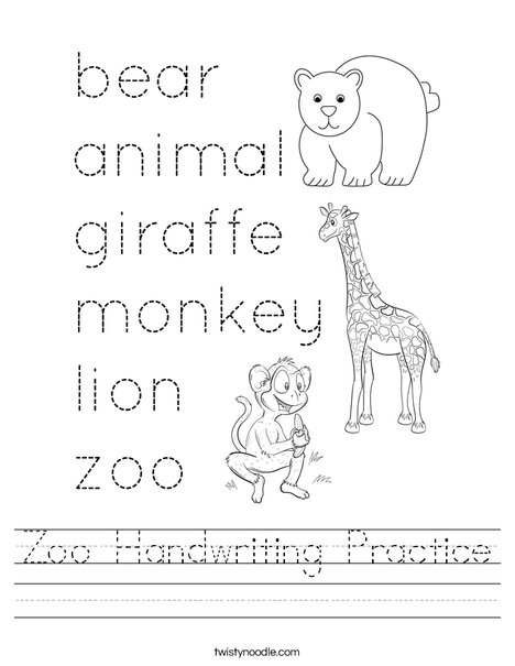 Zoo Handwriting Practice Worksheet - Twisty Noodle