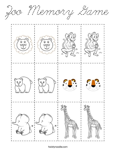 Zoo Memory Game Coloring Page