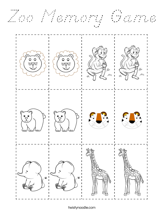 Zoo Memory Game Coloring Page