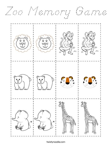 Zoo Memory Game Coloring Page