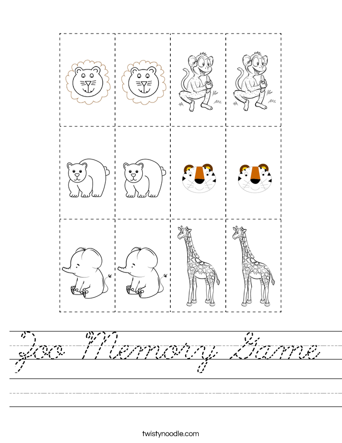 Zoo Memory Game Worksheet