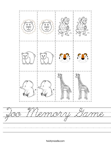 Zoo Memory Game Worksheet