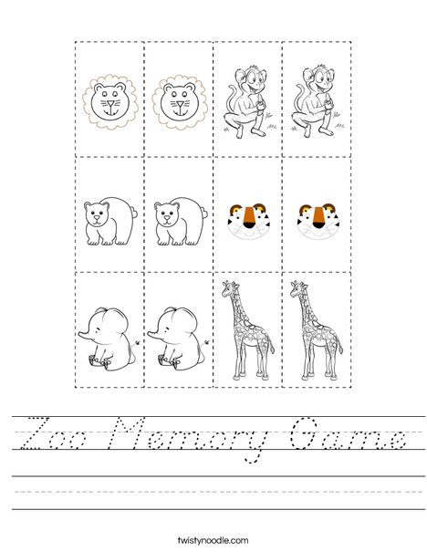 Zoo Memory Game Worksheet
