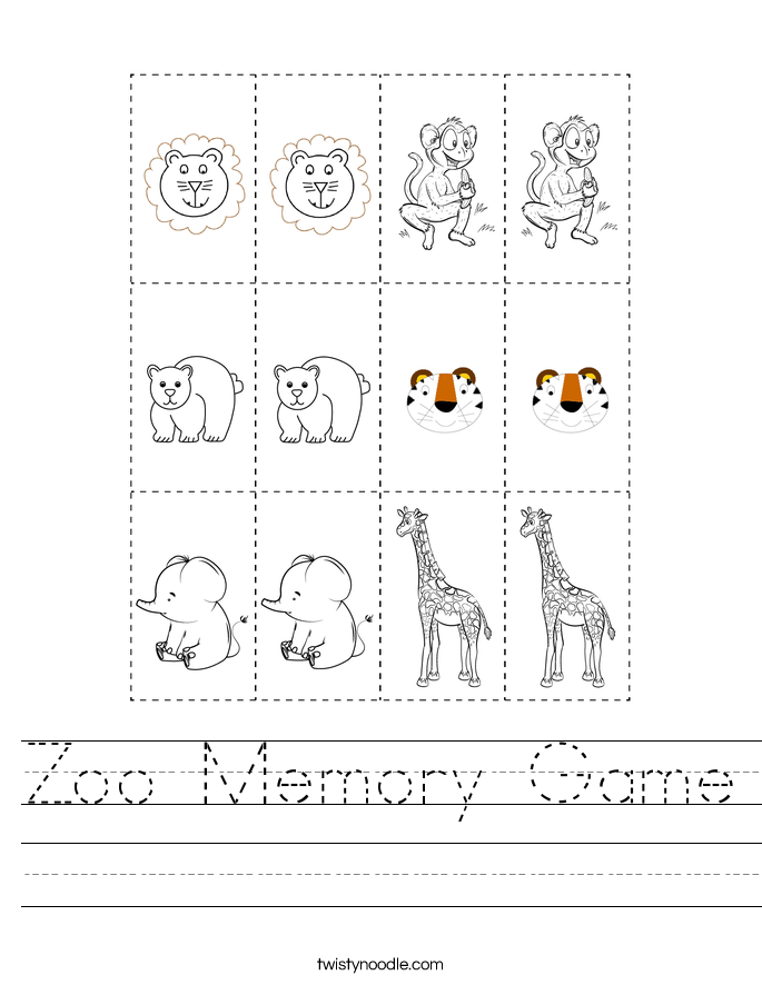 Zoo Memory Game Worksheet