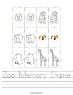 Zoo Memory Game Handwriting Sheet