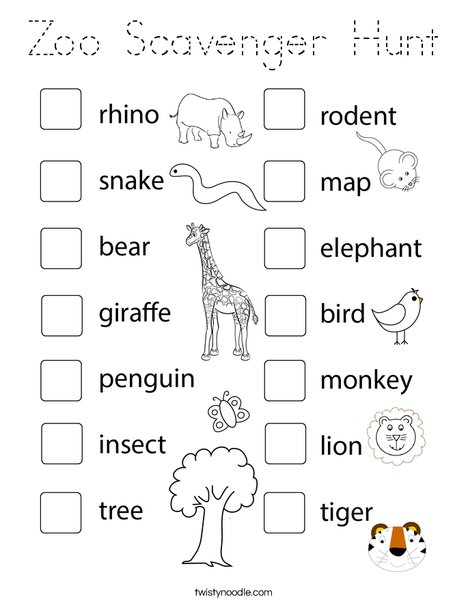 Zoo Scavenger Hunt Coloring Page