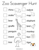 Zoo Scavenger Hunt Coloring Page