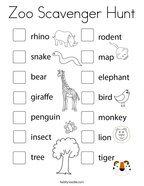 Zoo Scavenger Hunt Coloring Page