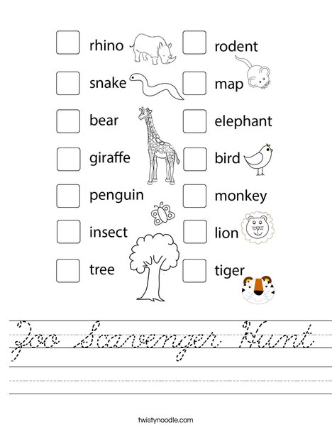 Zoo Scavenger Hunt Worksheet