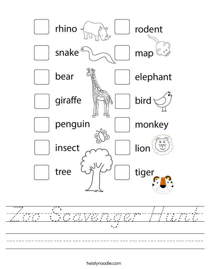 Zoo Scavenger Hunt Worksheet