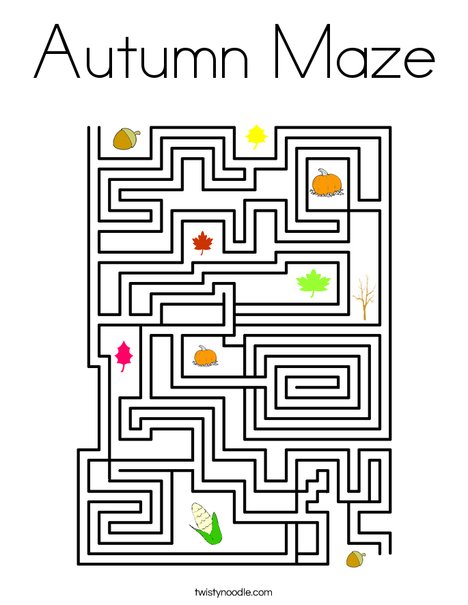 Autumn Maze Coloring Page Twisty Noodle