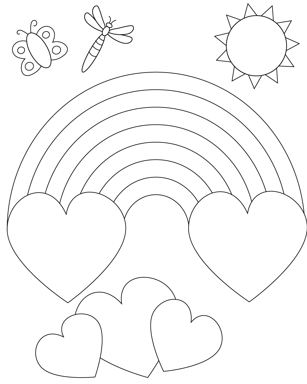 coloring pages of rainbows and hearts